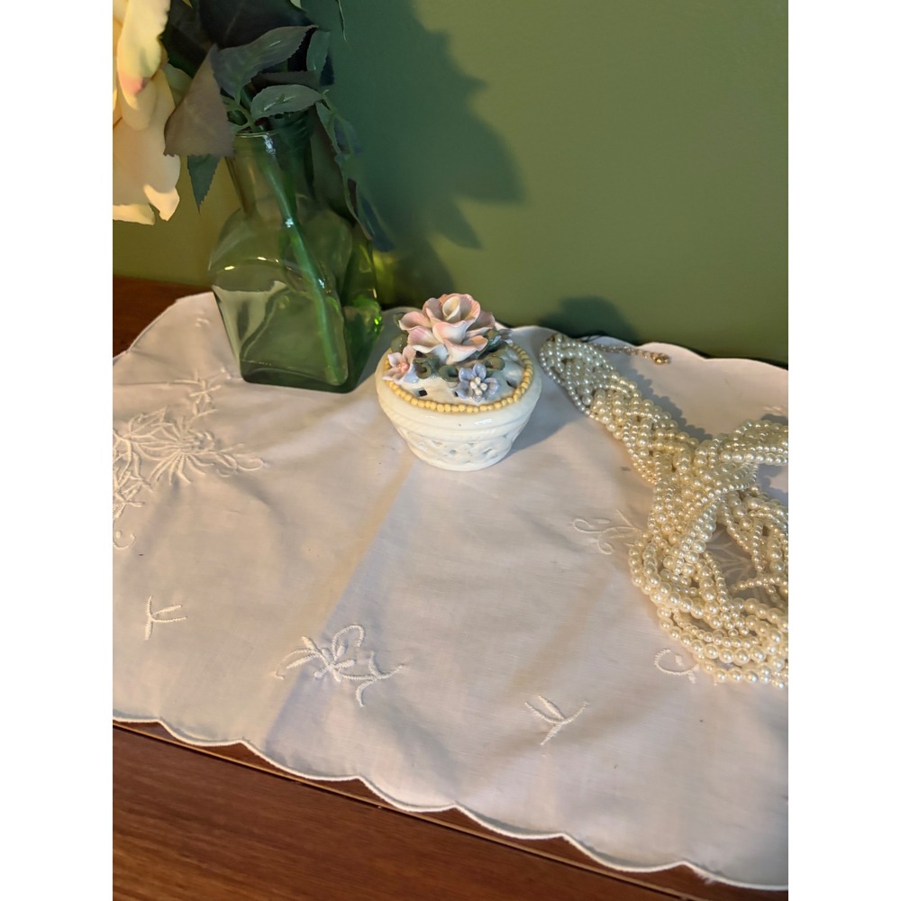Vintage Capodimonte Style Porcelain Rose Trinket Dish, Reticulated - Picture 3 of 7